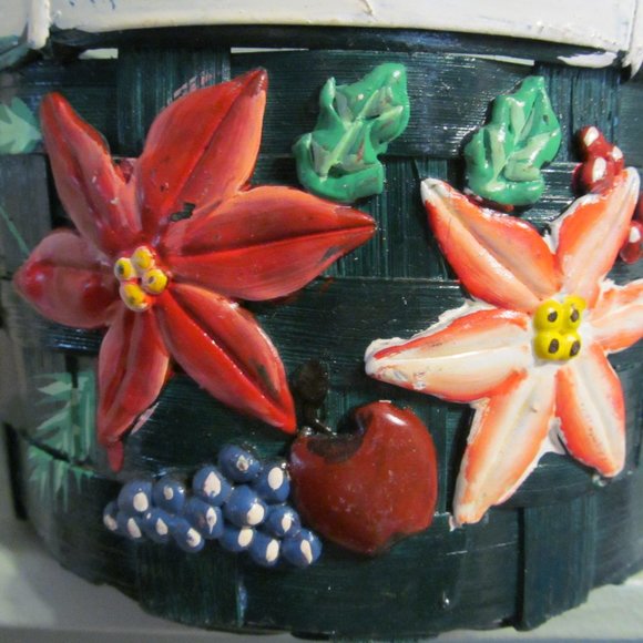 Vintage Wicker Basket w Handle, Poinsettias, Fruit NWT - Picture 10 of 10